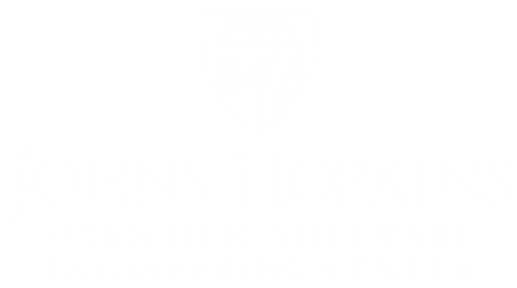 SSEC logo—JHU Shield and text over top of "Scientific Software Engineering Center"